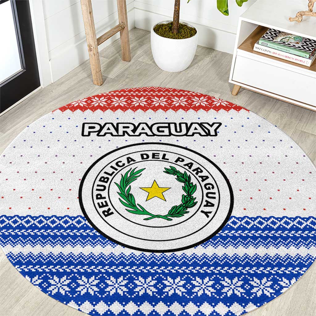 Paraguay Christmas Round Carpet with Red-White-Blue Design, National Seal, and Santa Motif - Wonder Print Shop