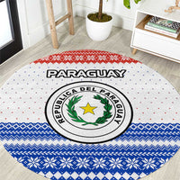 Paraguay Christmas Round Carpet with Red-White-Blue Design, National Seal, and Santa Motif - Wonder Print Shop