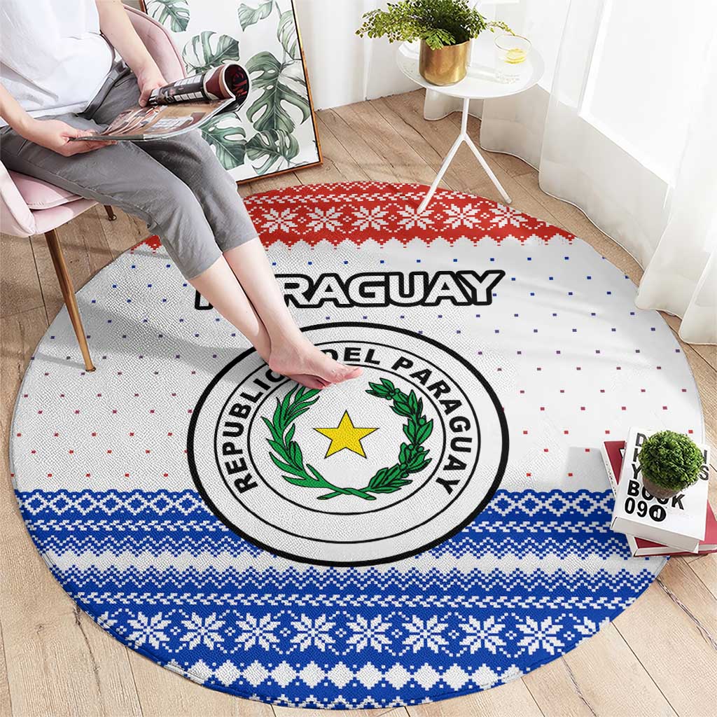 Paraguay Christmas Round Carpet with Red-White-Blue Design, National Seal, and Santa Motif - Wonder Print Shop