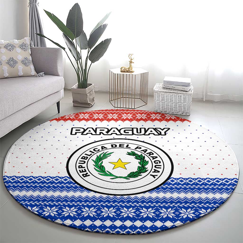 Paraguay Christmas Round Carpet with Red-White-Blue Design, National Seal, and Santa Motif - Wonder Print Shop