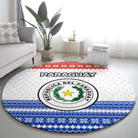 Paraguay Christmas Round Carpet with Red-White-Blue Design, National Seal, and Santa Motif - Wonder Print Shop