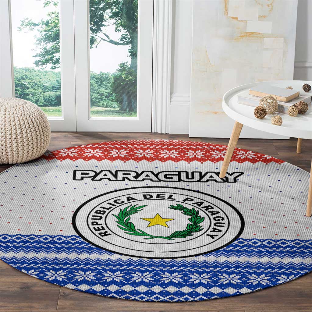 Paraguay Christmas Round Carpet with Red-White-Blue Design, National Seal, and Santa Motif - Wonder Print Shop