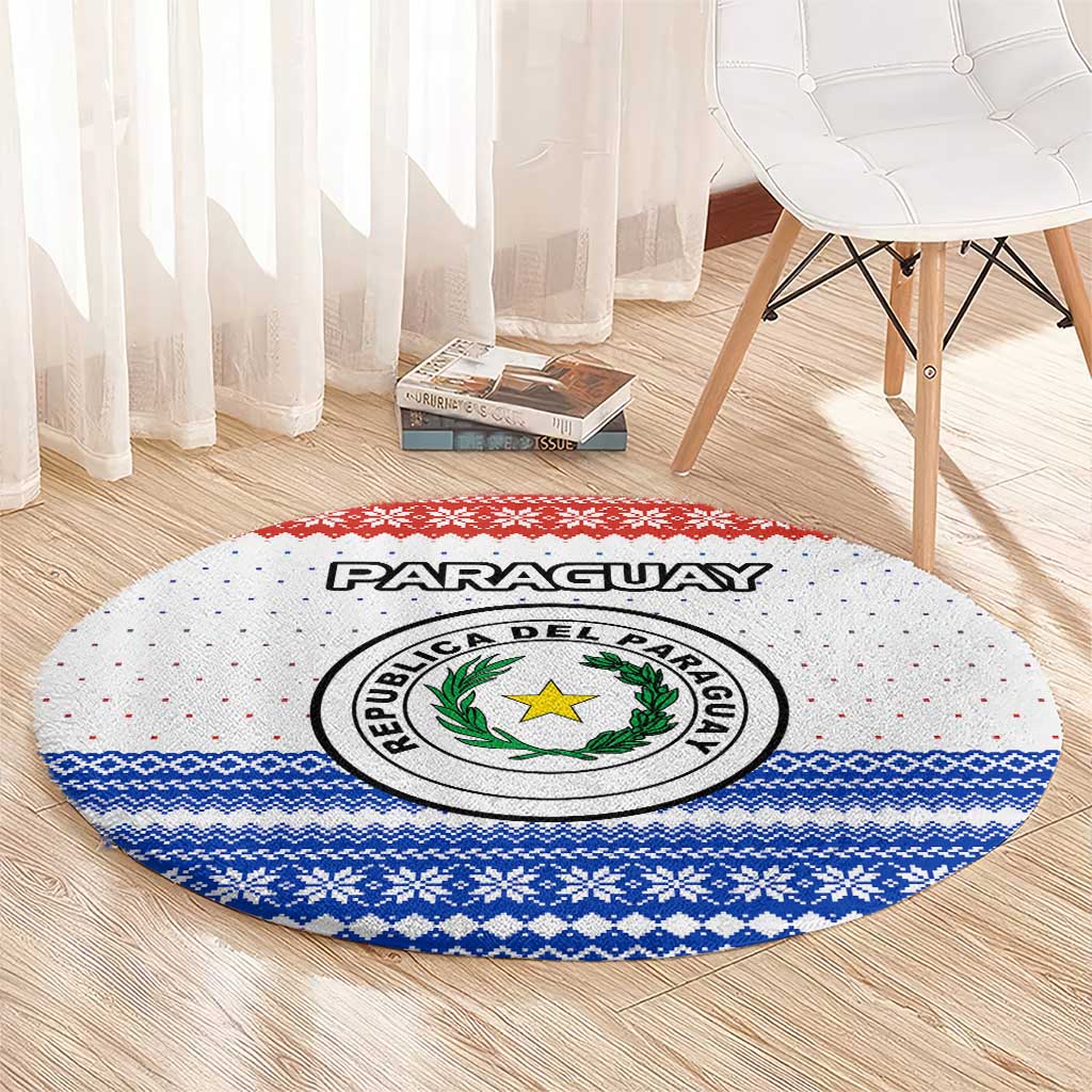 Paraguay Christmas Round Carpet with Red-White-Blue Design, National Seal, and Santa Motif - Wonder Print Shop