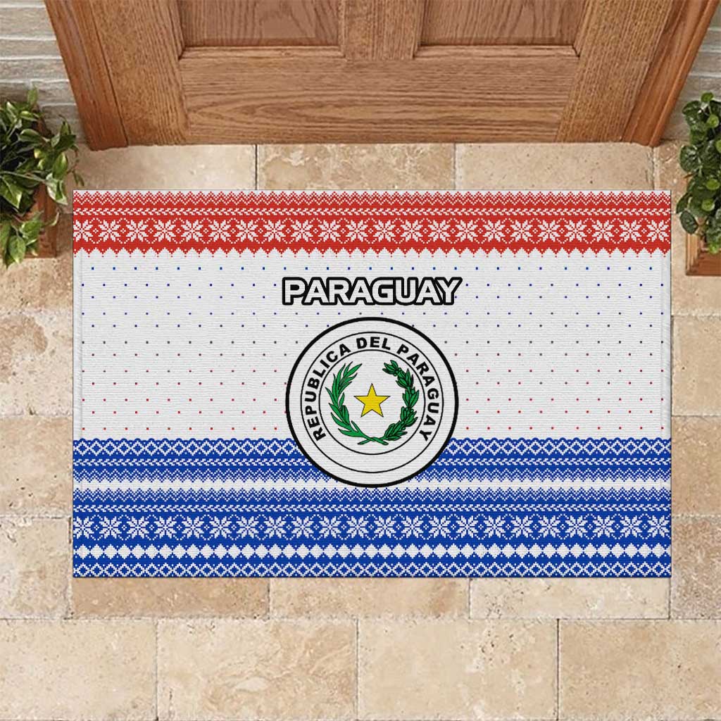 Paraguay Christmas Rubber Doormat with Red-White-Blue Design, National Seal, and Santa Motif - Wonder Print Shop