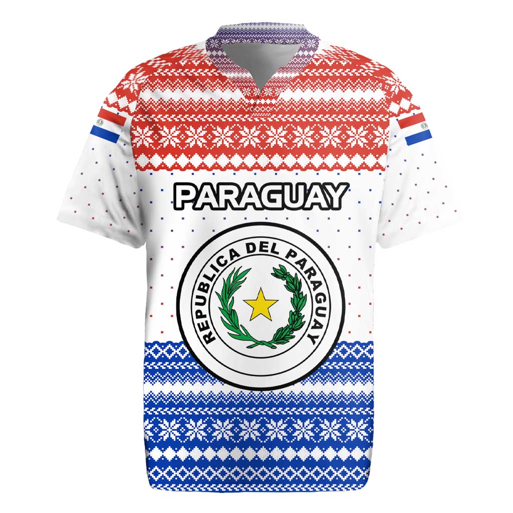 Paraguay Christmas Rugby Jersey with Red-White-Blue Design, National Seal, and Santa Motif - Wonder Print Shop