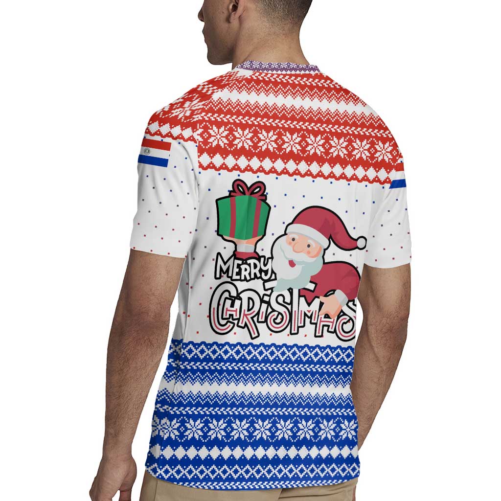 Paraguay Christmas Rugby Jersey with Red-White-Blue Design, National Seal, and Santa Motif - Wonder Print Shop