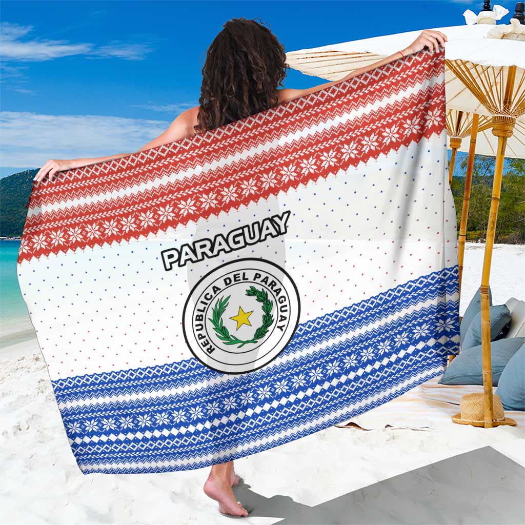 Paraguay Christmas Sarong with Red-White-Blue Design, National Seal, and Santa Motif - Wonder Print Shop