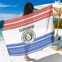 Paraguay Christmas Sarong with Red-White-Blue Design, National Seal, and Santa Motif - Wonder Print Shop