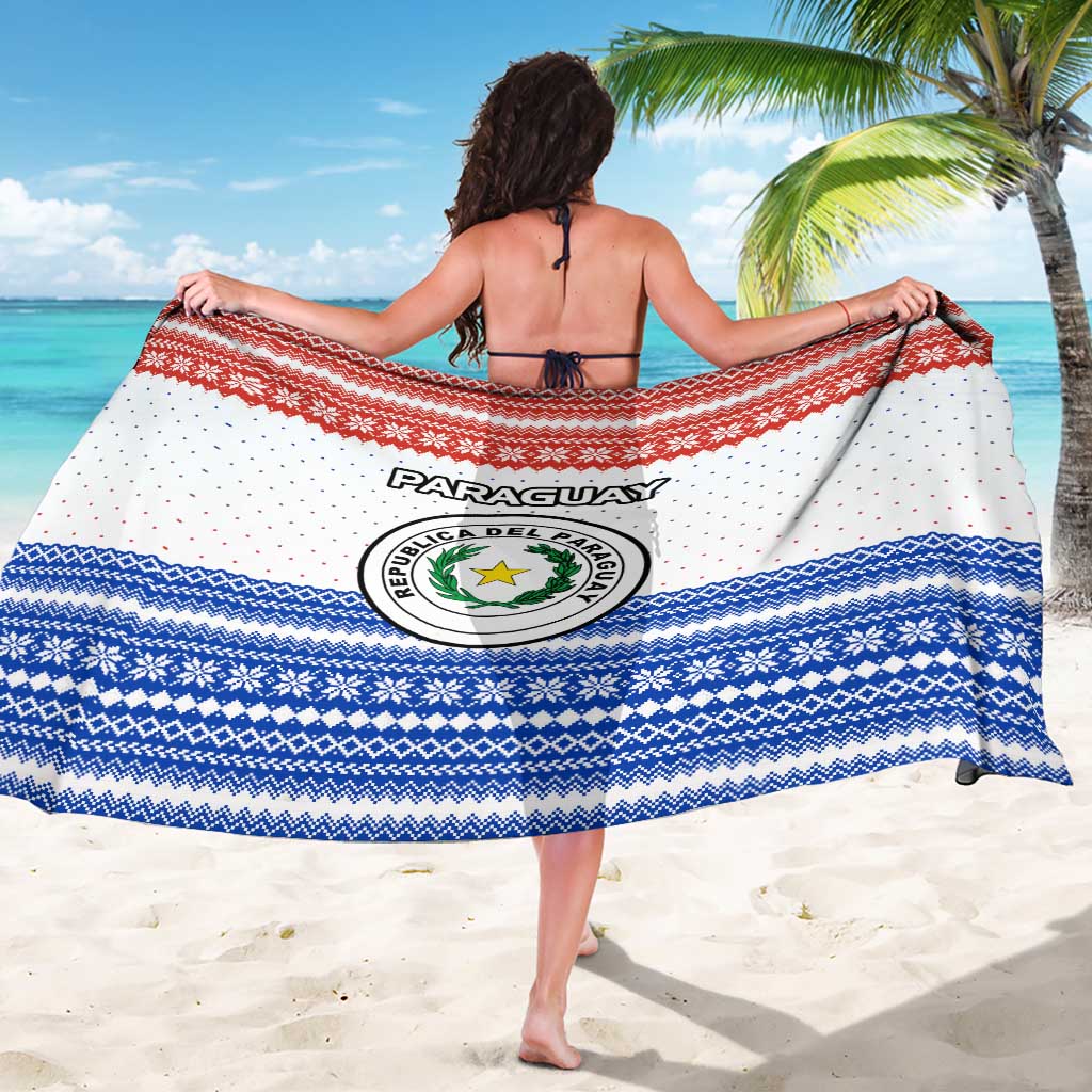Paraguay Christmas Sarong with Red-White-Blue Design, National Seal, and Santa Motif - Wonder Print Shop