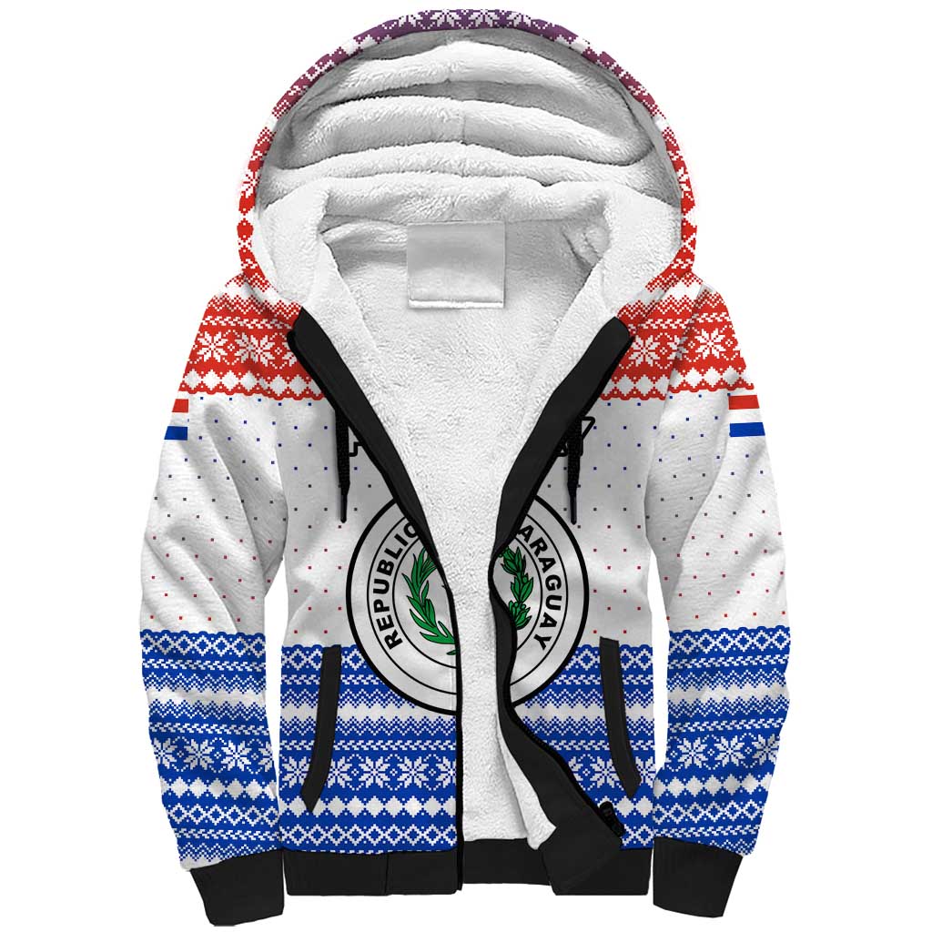 Paraguay Christmas Sherpa Hoodie with Red-White-Blue Design, National Seal, and Santa Motif - Wonder Print Shop