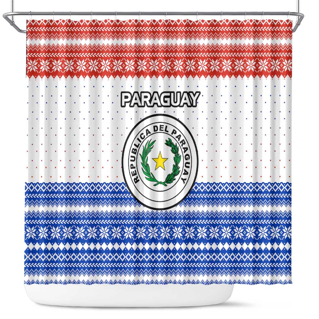 Paraguay Christmas Shower Curtain with Red-White-Blue Design, National Seal, and Santa Motif - Wonder Print Shop