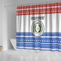 Paraguay Christmas Shower Curtain with Red-White-Blue Design, National Seal, and Santa Motif - Wonder Print Shop