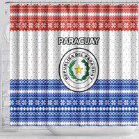 Paraguay Christmas Shower Curtain with Red-White-Blue Design, National Seal, and Santa Motif - Wonder Print Shop