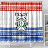 Paraguay Christmas Shower Curtain with Red-White-Blue Design, National Seal, and Santa Motif - Wonder Print Shop
