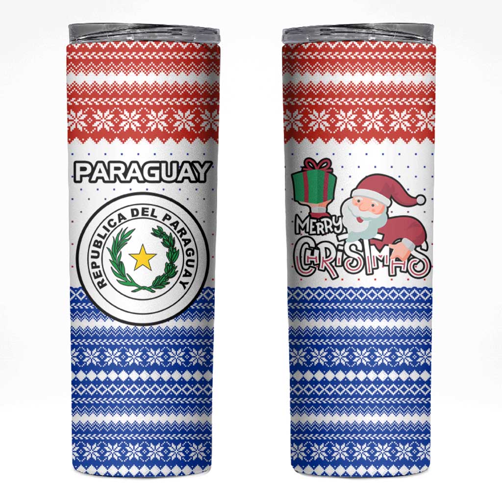 Paraguay Christmas Skinny Tumbler with Red-White-Blue Design, National Seal, and Santa Motif - Wonder Print Shop