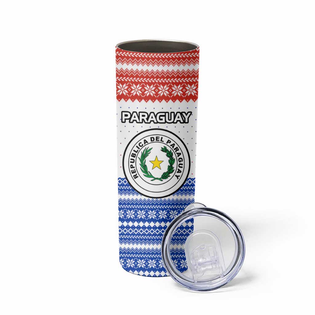 Paraguay Christmas Skinny Tumbler with Red-White-Blue Design, National Seal, and Santa Motif - Wonder Print Shop