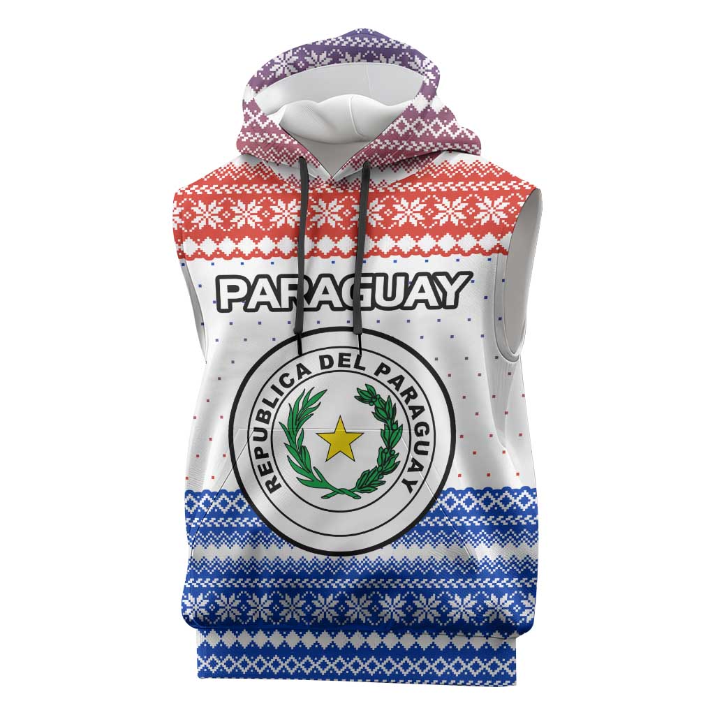 Paraguay Christmas Sleeveless Hoodie with Red-White-Blue Design, National Seal, and Santa Motif - Wonder Print Shop