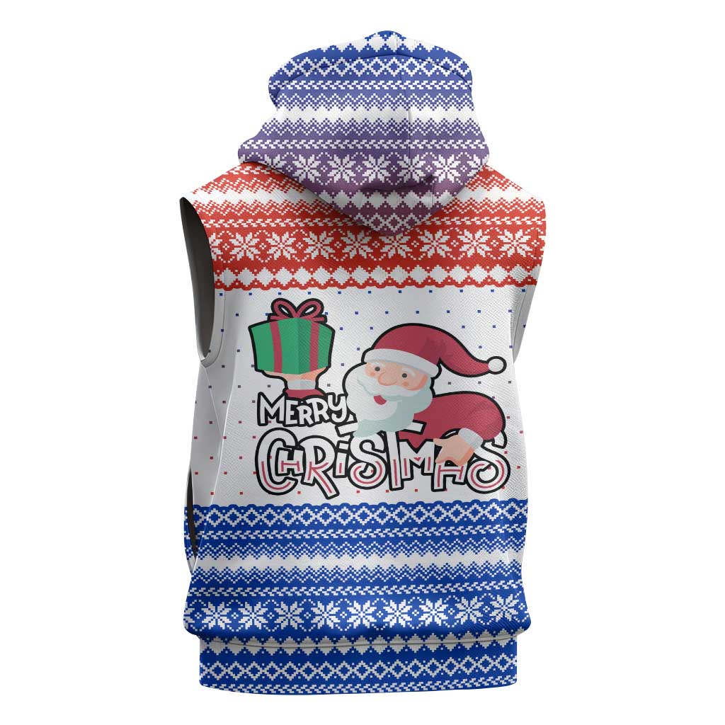 Paraguay Christmas Sleeveless Hoodie with Red-White-Blue Design, National Seal, and Santa Motif - Wonder Print Shop