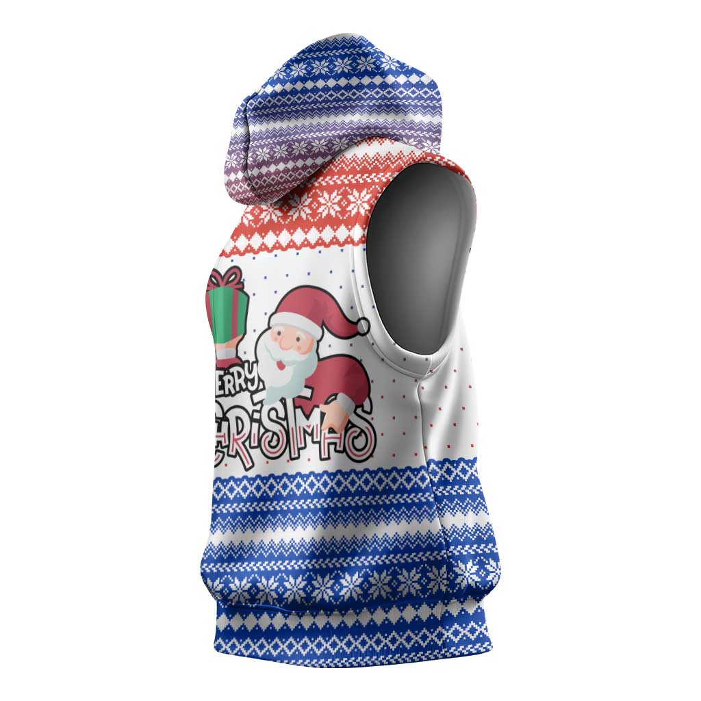 Paraguay Christmas Sleeveless Hoodie with Red-White-Blue Design, National Seal, and Santa Motif - Wonder Print Shop