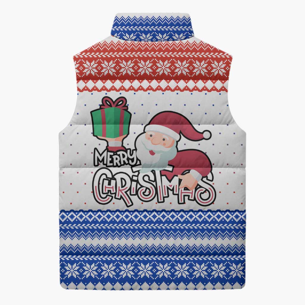 Paraguay Christmas Sleeveless Puffer Jacket with Red-White-Blue Design, National Seal, and Santa Motif - Wonder Print Shop