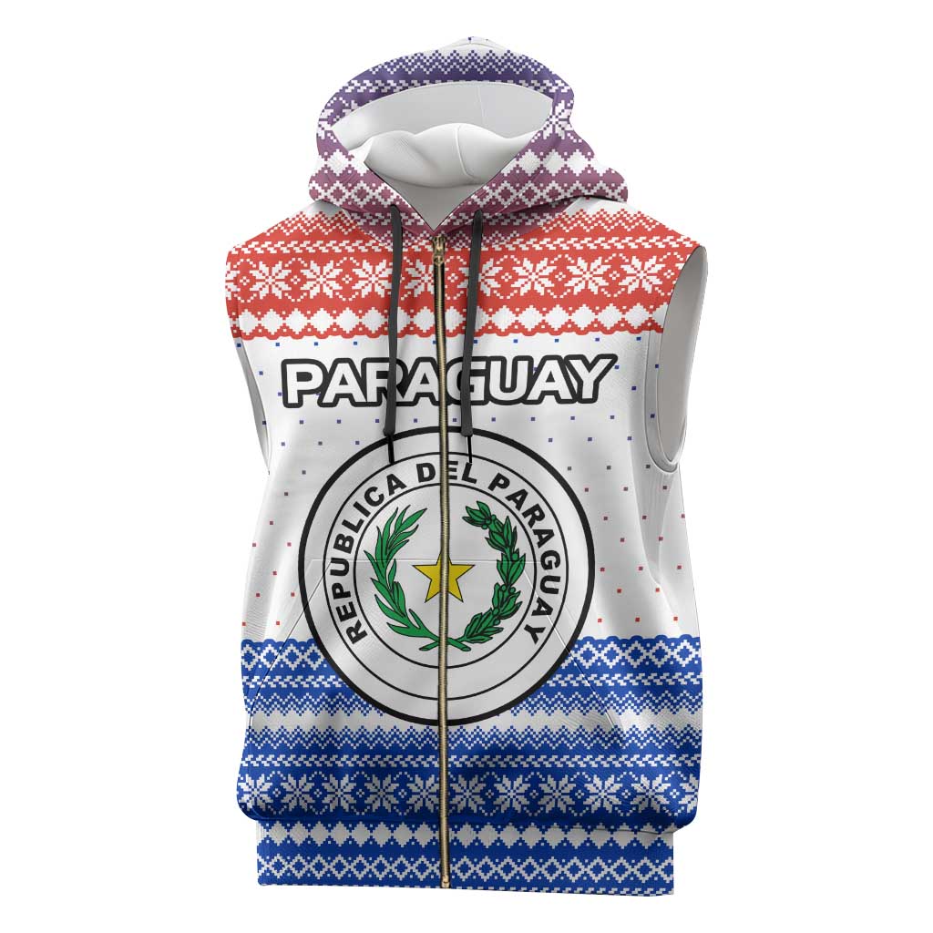 Paraguay Christmas Sleeveless Zip Hoodie with Red-White-Blue Design, National Seal, and Santa Motif - Wonder Print Shop