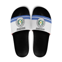 Paraguay Christmas Slide Sandals with Red-White-Blue Design, National Seal, and Santa Motif - Wonder Print Shop