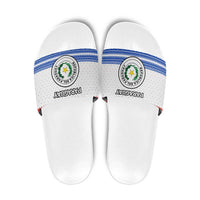 Paraguay Christmas Slide Sandals with Red-White-Blue Design, National Seal, and Santa Motif - Wonder Print Shop