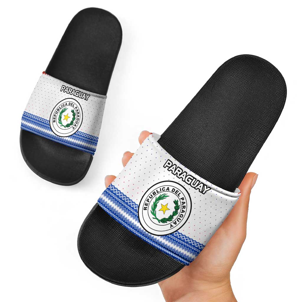 Paraguay Christmas Slide Sandals with Red-White-Blue Design, National Seal, and Santa Motif - Wonder Print Shop