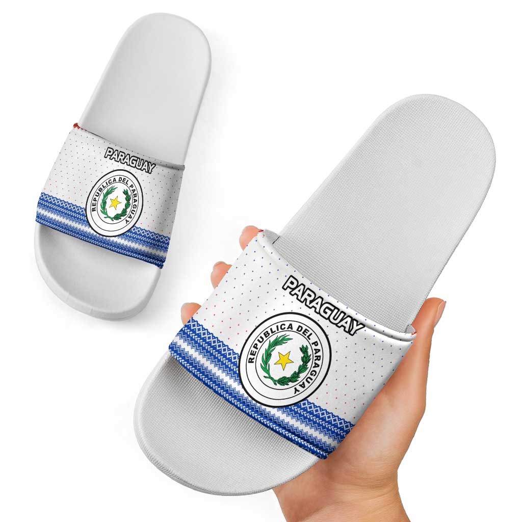 Paraguay Christmas Slide Sandals with Red-White-Blue Design, National Seal, and Santa Motif - Wonder Print Shop