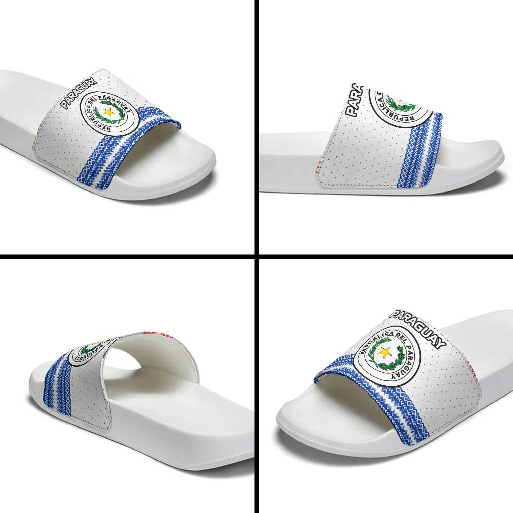 Paraguay Christmas Slide Sandals with Red-White-Blue Design, National Seal, and Santa Motif - Wonder Print Shop