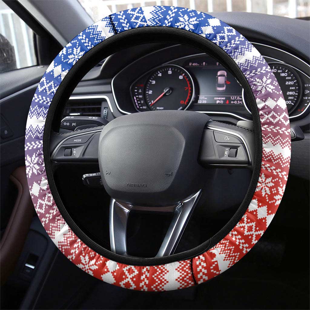 Paraguay Christmas Steering Wheel Cover with Red-White-Blue Design, National Seal, and Santa Motif - Wonder Print Shop