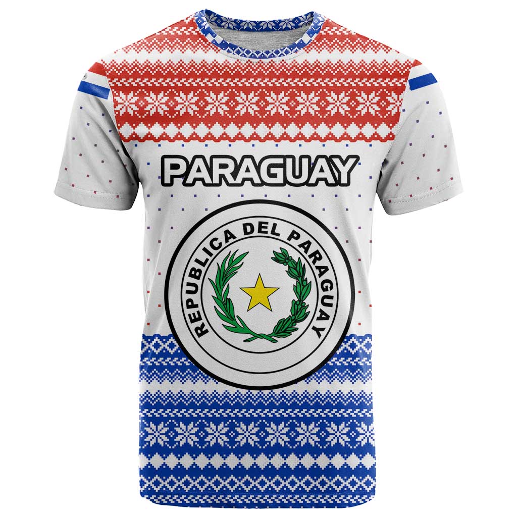 Paraguay Christmas T Shirt with Red-White-Blue Design, National Seal, and Santa Motif - Wonder Print Shop