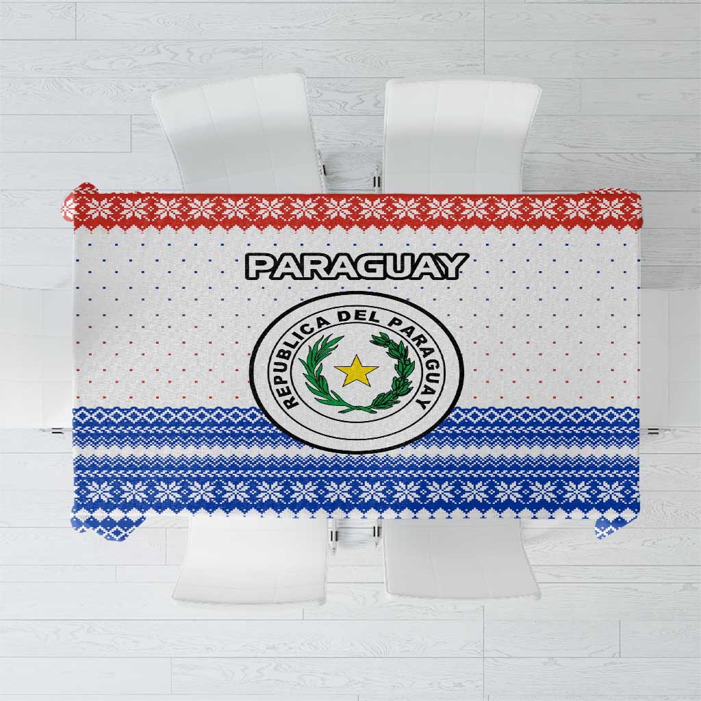 Paraguay Christmas Tablecloth with Red-White-Blue Design, National Seal, and Santa Motif - Wonder Print Shop