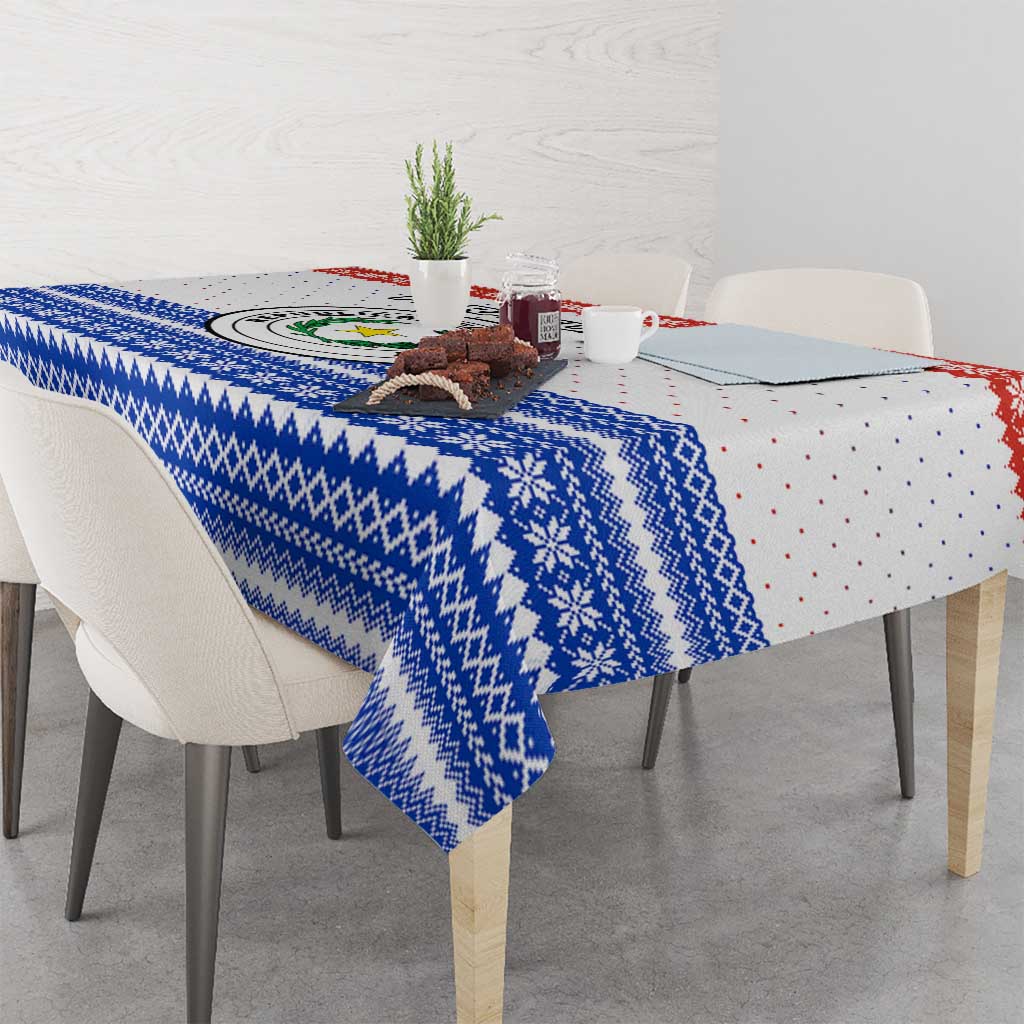 Paraguay Christmas Tablecloth with Red-White-Blue Design, National Seal, and Santa Motif - Wonder Print Shop