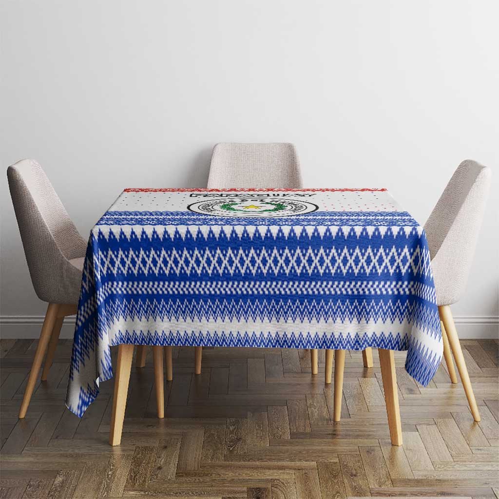 Paraguay Christmas Tablecloth with Red-White-Blue Design, National Seal, and Santa Motif - Wonder Print Shop