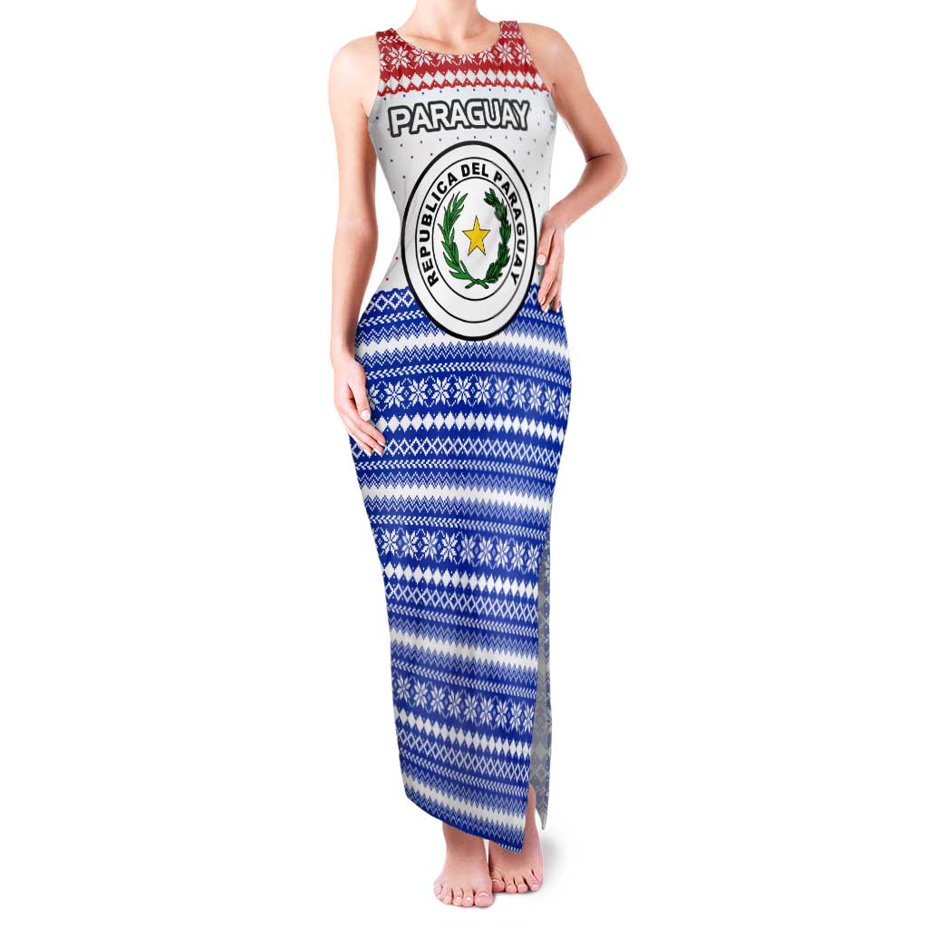 Paraguay Christmas Tank Maxi Dress with Red-White-Blue Design, National Seal, and Santa Motif - Wonder Print Shop