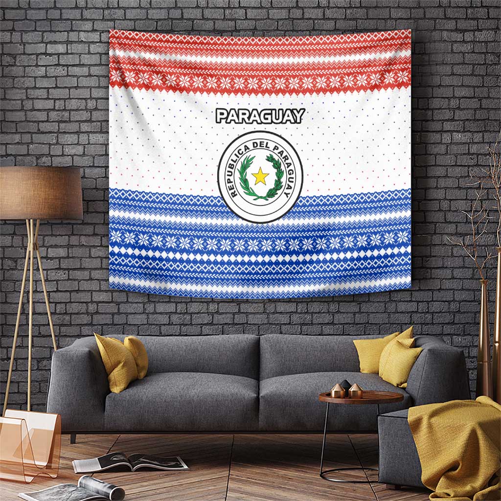 Paraguay Christmas Tapestry with Red-White-Blue Design, National Seal, and Santa Motif - Wonder Print Shop