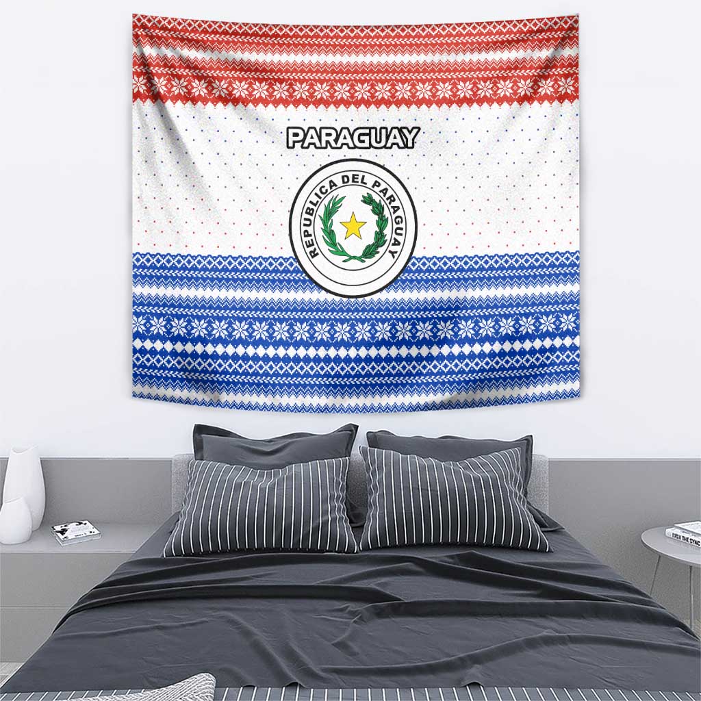 Paraguay Christmas Tapestry with Red-White-Blue Design, National Seal, and Santa Motif - Wonder Print Shop