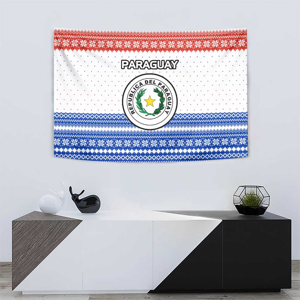 Paraguay Christmas Tapestry with Red-White-Blue Design, National Seal, and Santa Motif - Wonder Print Shop