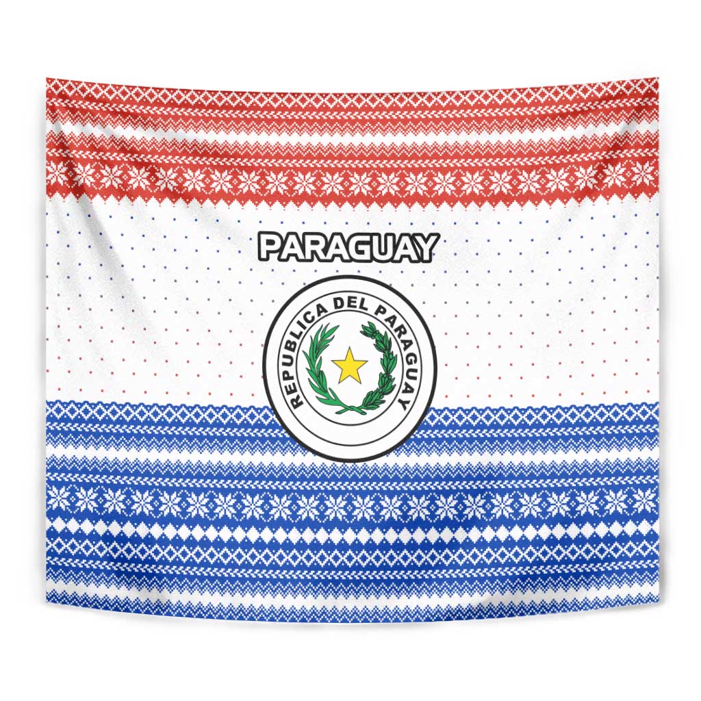 Paraguay Christmas Tapestry with Red-White-Blue Design, National Seal, and Santa Motif - Wonder Print Shop