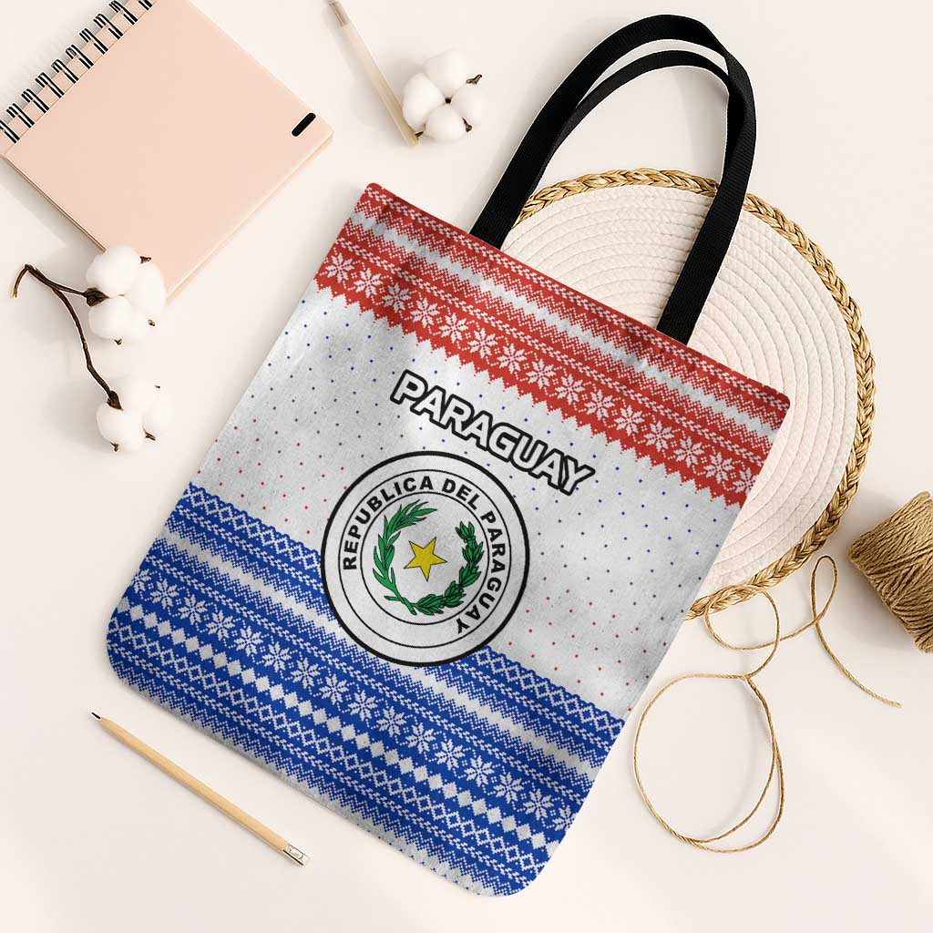 Paraguay Christmas Tote Bag with Red-White-Blue Design, National Seal, and Santa Motif - Wonder Print Shop