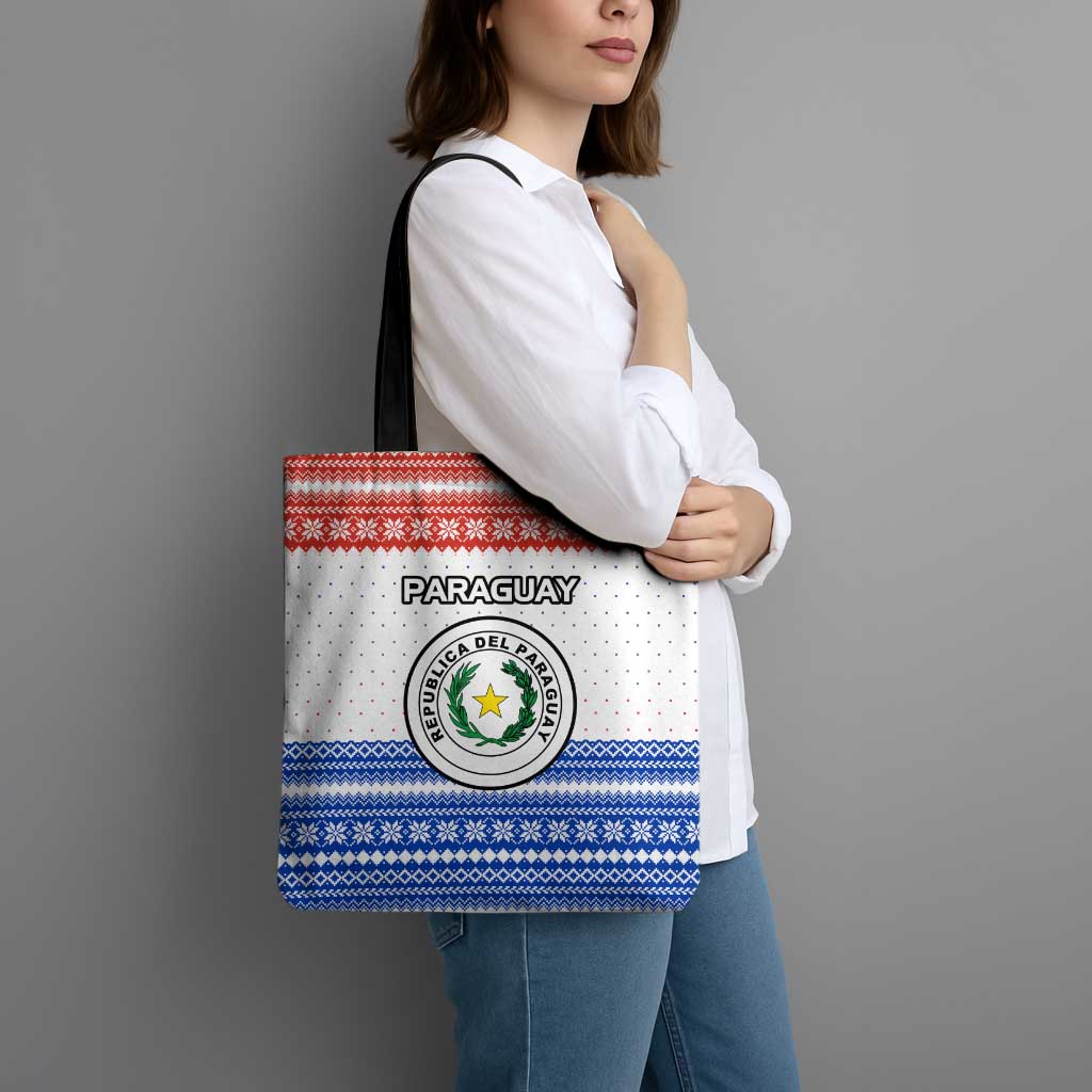 Paraguay Christmas Tote Bag with Red-White-Blue Design, National Seal, and Santa Motif - Wonder Print Shop
