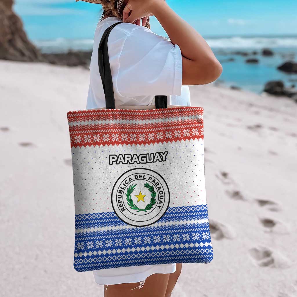 Paraguay Christmas Tote Bag with Red-White-Blue Design, National Seal, and Santa Motif - Wonder Print Shop
