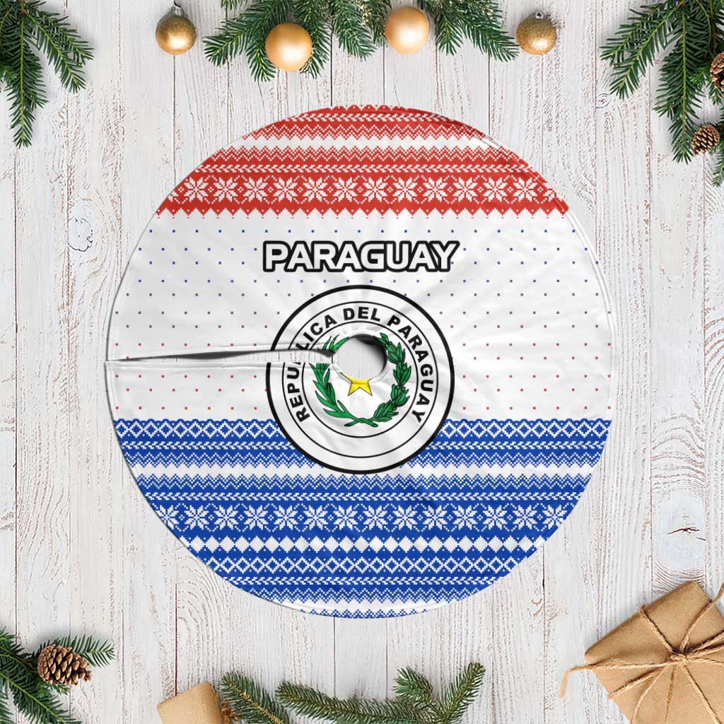 Paraguay Christmas Tree Skirt with Red-White-Blue Design, National Seal, and Santa Motif - Wonder Print Shop