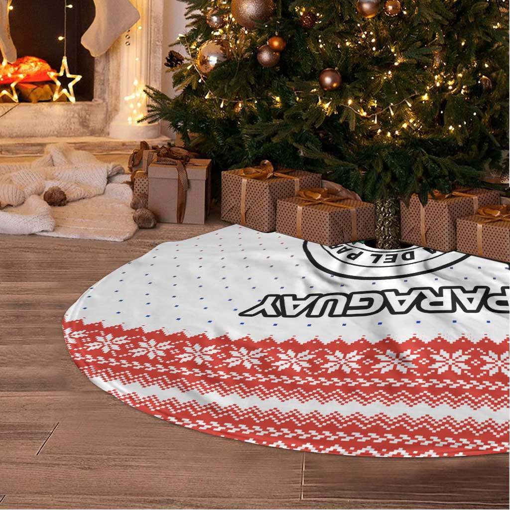 Paraguay Christmas Tree Skirt with Red-White-Blue Design, National Seal, and Santa Motif - Wonder Print Shop