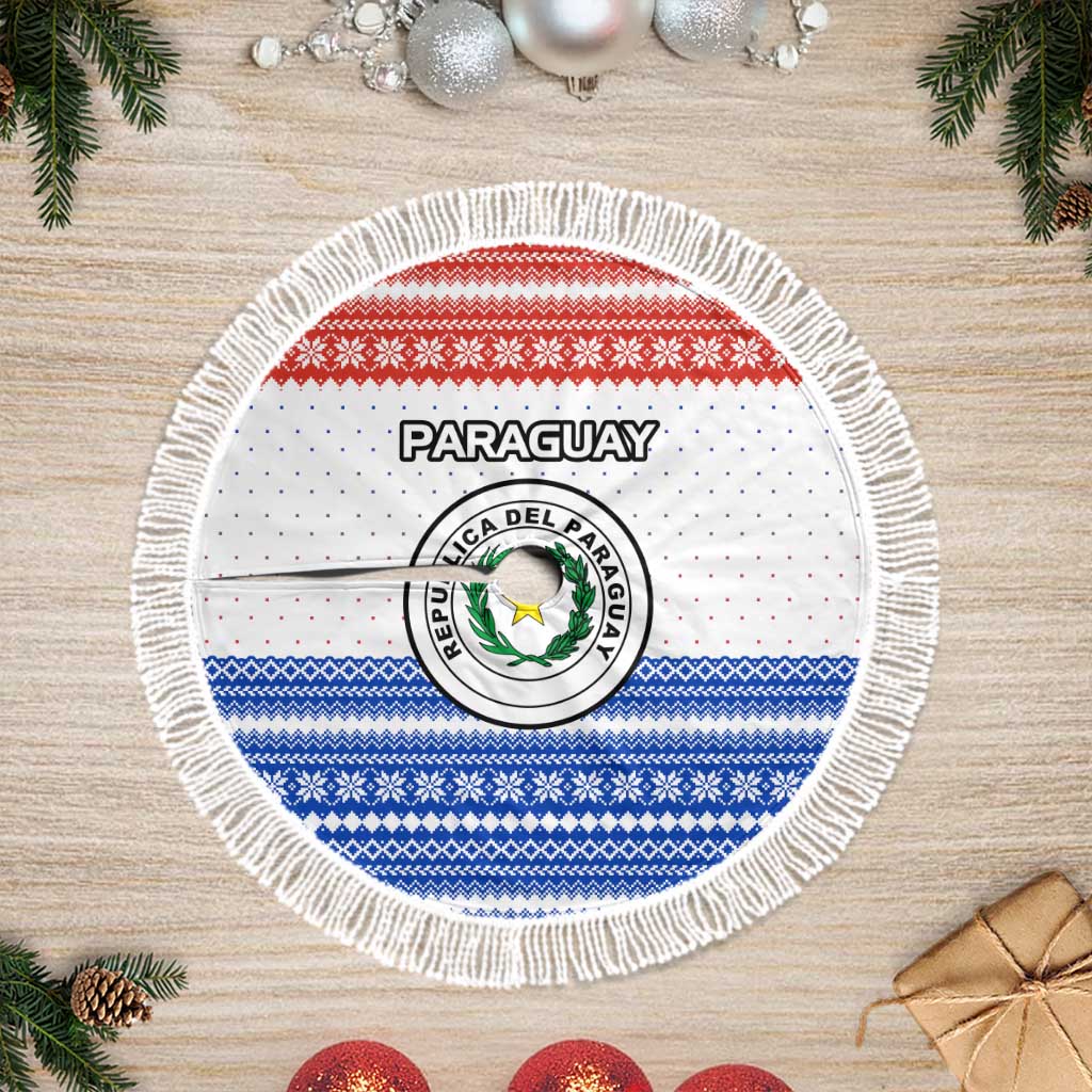 Paraguay Christmas Tree Skirt with Red-White-Blue Design, National Seal, and Santa Motif - Wonder Print Shop