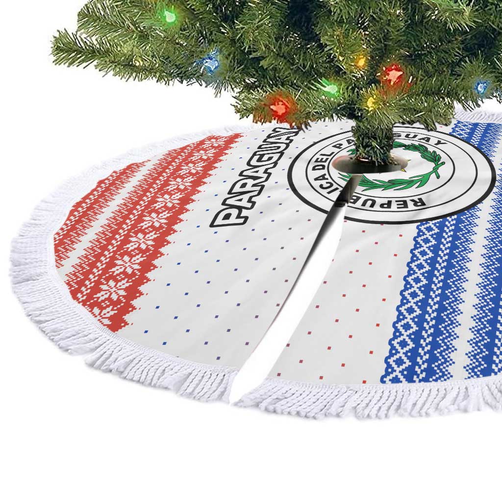 Paraguay Christmas Tree Skirt with Red-White-Blue Design, National Seal, and Santa Motif - Wonder Print Shop