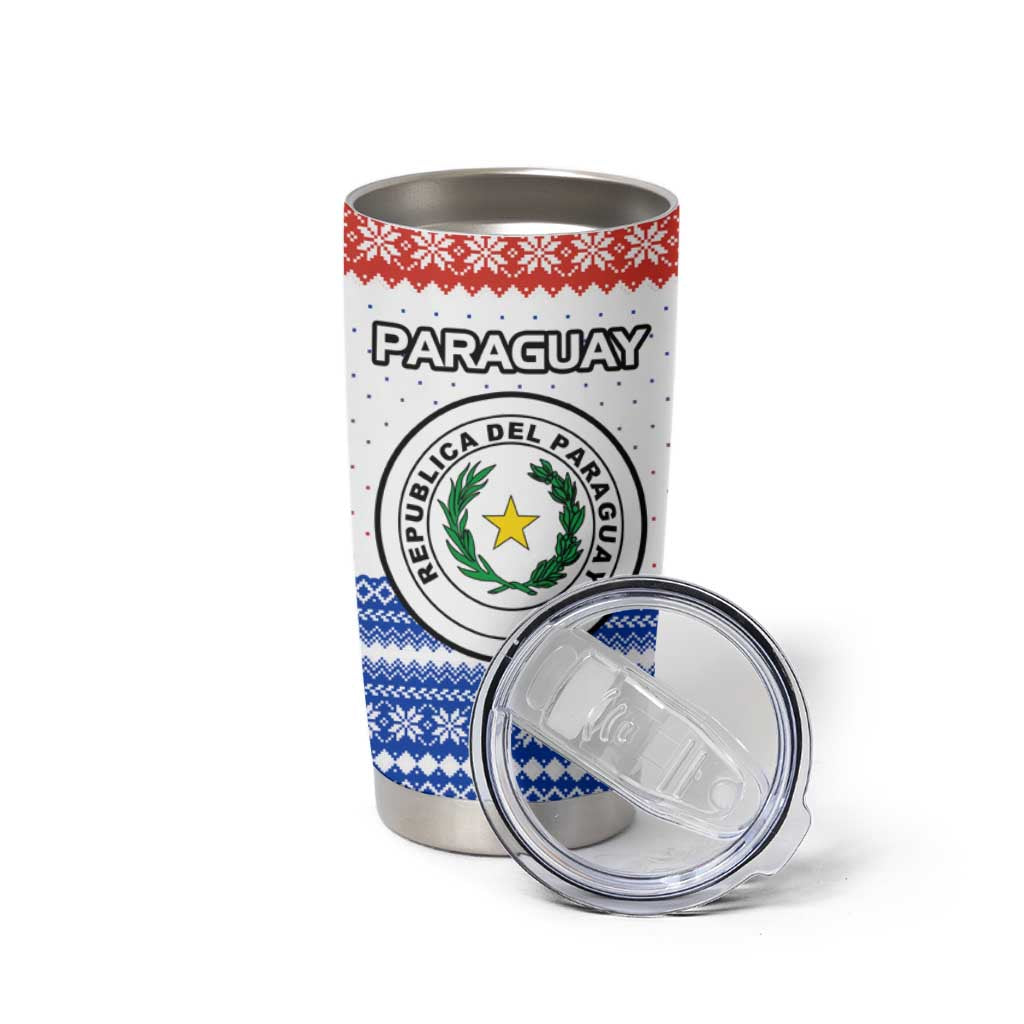 Paraguay Christmas Tumbler Cup with Red-White-Blue Design, National Seal, and Santa Motif - Wonder Print Shop