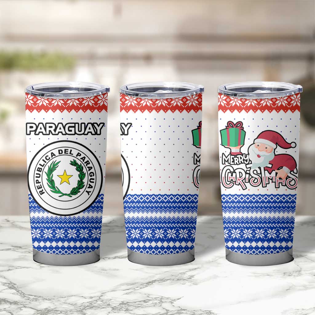 Paraguay Christmas Tumbler Cup with Red-White-Blue Design, National Seal, and Santa Motif - Wonder Print Shop