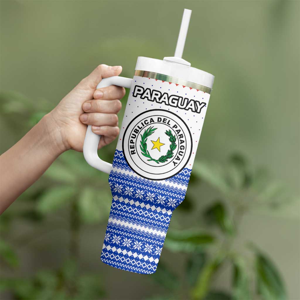 Paraguay Christmas Tumbler With Handle with Red-White-Blue Design, National Seal, and Santa Motif - Wonder Print Shop